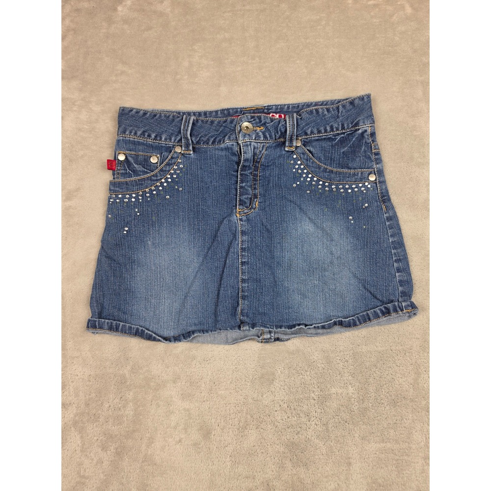 Bongo Denim Skirt Kids Size 16 Blue Rhinestone Embellished Mini Skirt